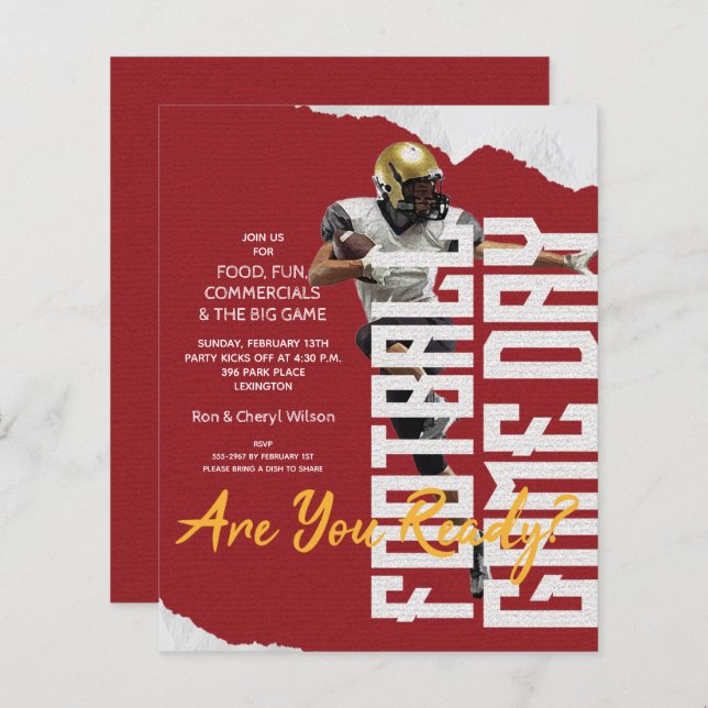 Budget Football Player Game Day Red Invitations (Front/Back)
