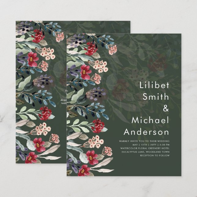 BUDGET Forest Green Burgundy Blue Floral Wedding (Front/Back)