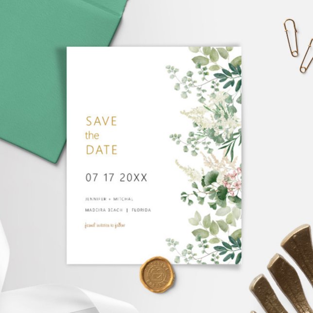 Budget Forest Greenery Wedding Save The Date Card (Creator Uploaded)