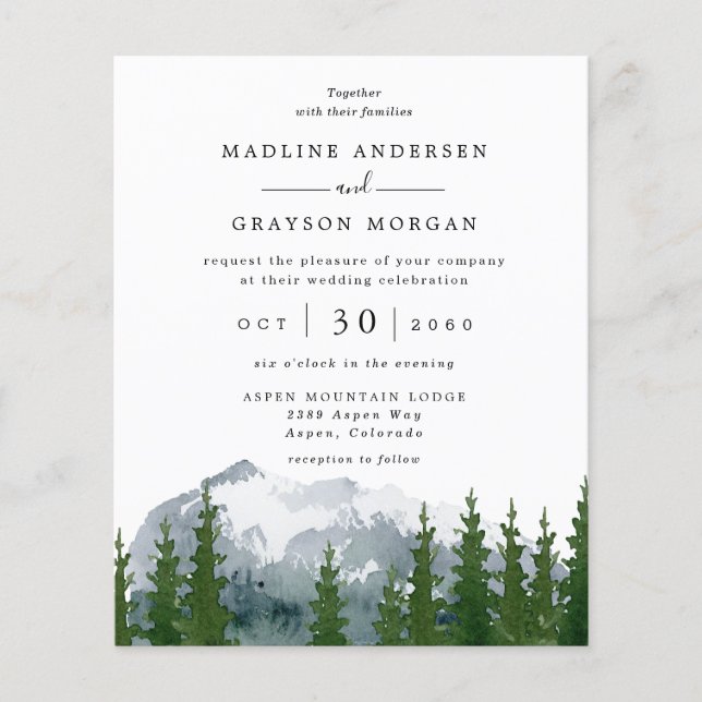 Budget Forest Mountain Wedding Invitation  (Front)