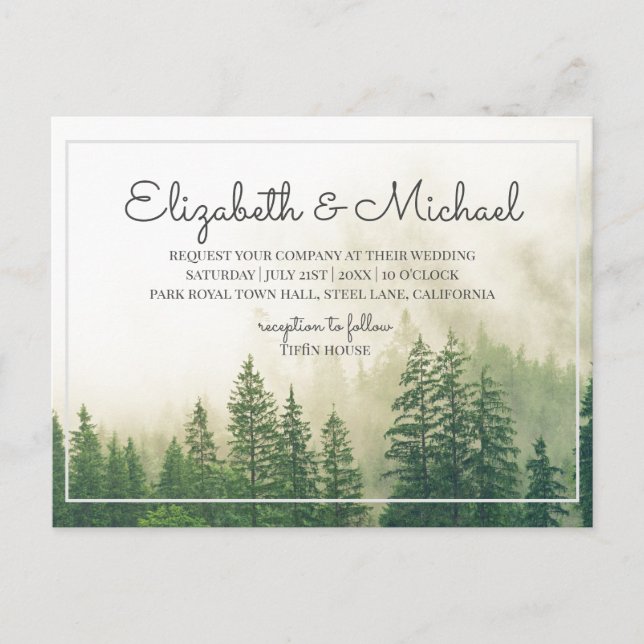 Budget Forest Pine Wedding Invitation Trees Scenic Postcard (Front)