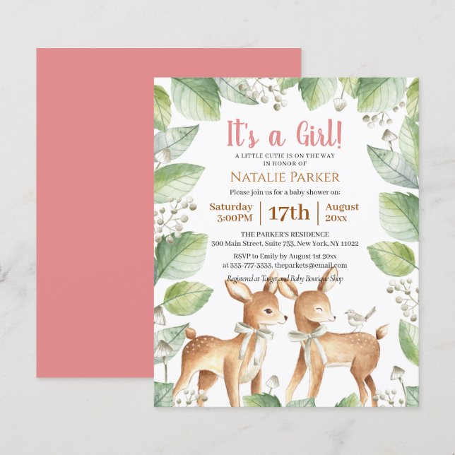 Budget Forest Woodland Floral Girl Baby Shower (Front/Back)