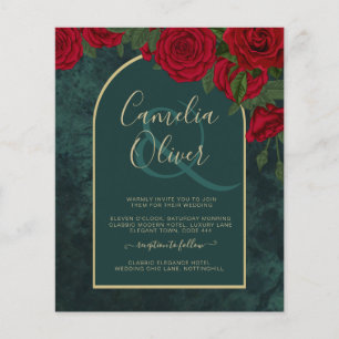 BUDGET ForestGreen RED Roses Winter Wedding INVITE Flyer