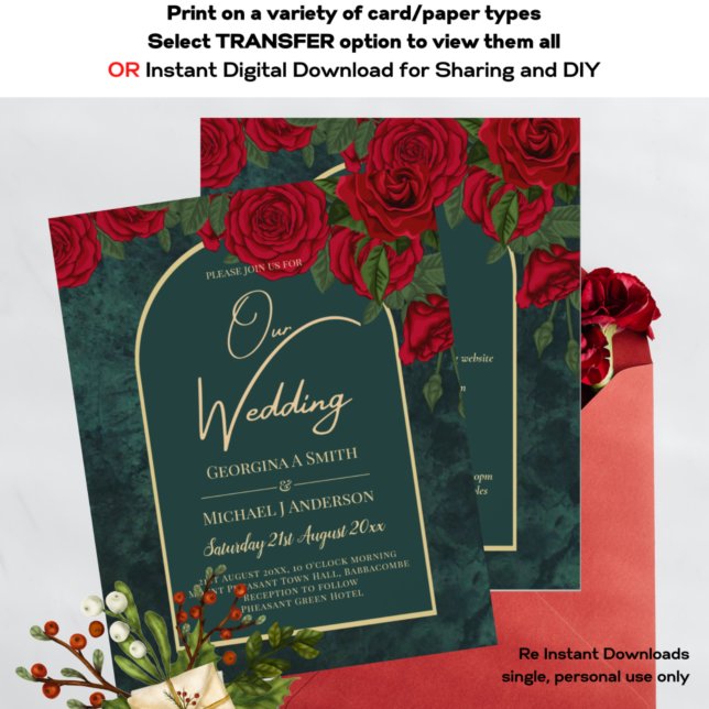 BUDGET ForestGreen RED Roses Winter Wedding INVITE Flyer (Creator Uploaded)