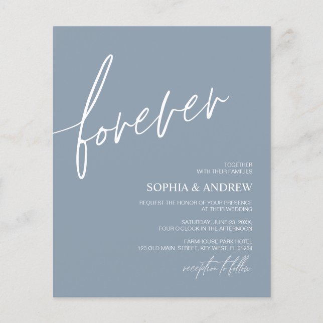 Budget Forever Love Dusty Blue Wedding Invitation (Front)