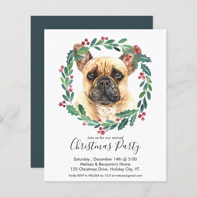 Budget French Bulldog Dog Christmas Party Invite (Front/Back)