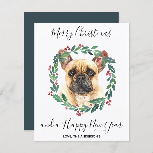 Budget French Bulldog Dog Merry Christmas Card (Front/Back)