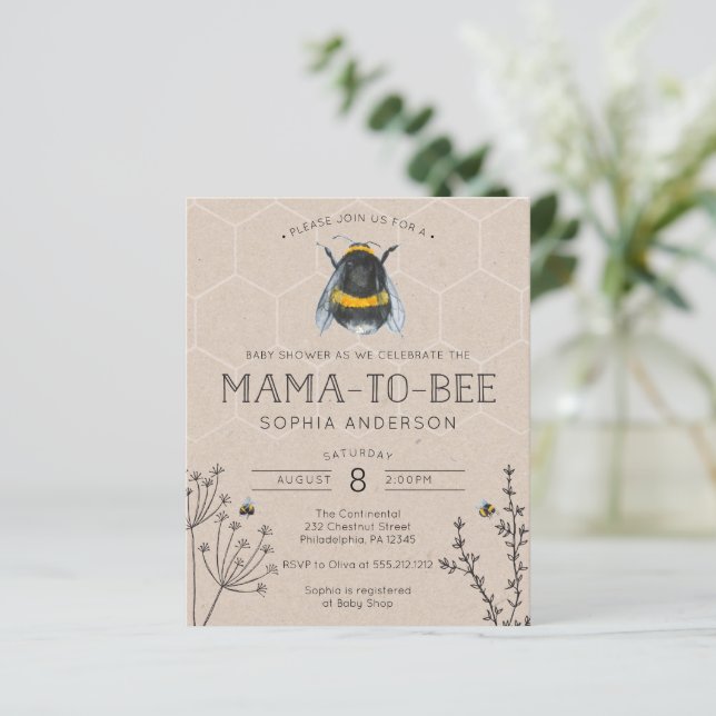 Budget Friendly Bee Baby Shower Invitation (Standing Front)