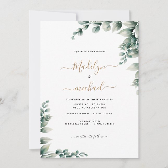 Budget-Friendly Eucalyptus Wedding Invitation  (Front)