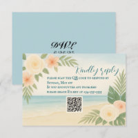 Budget Friendly Floral Beach QR Code RSVP Card