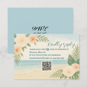 Budget Friendly Floral Beach QR Code RSVP Card