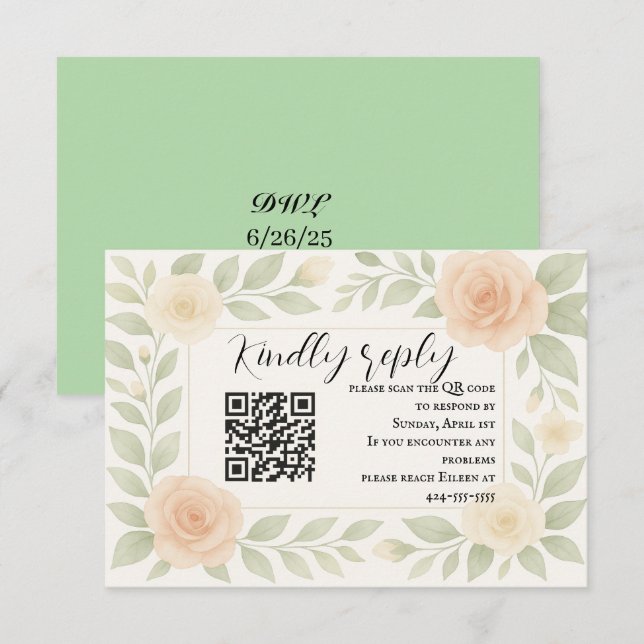 Budget Friendly Floral QR Code RSVP Card (Front/Back)