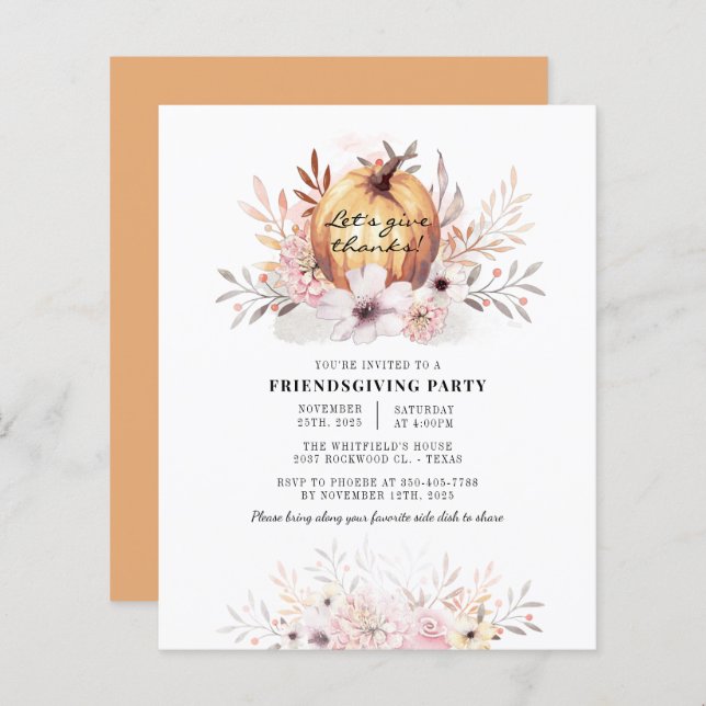 Budget Friendsgiving Pumpkin Botanical Invitation (Front/Back)
