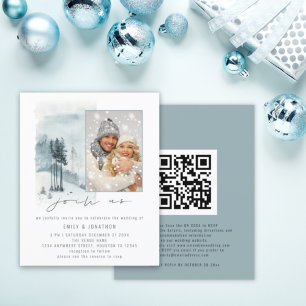 Budget Frosty Forest Photo Join Us QR Blue Wedding