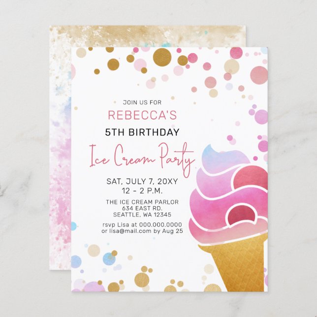 Budget Fun Ice cream party Birthday invitation (Front/Back)