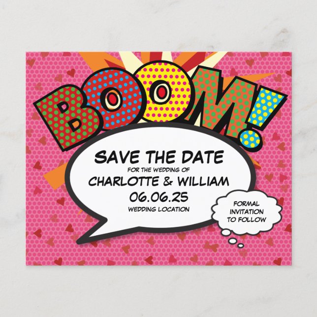 Budget Fun Retro Comic Book Boom Save the Date (Front)