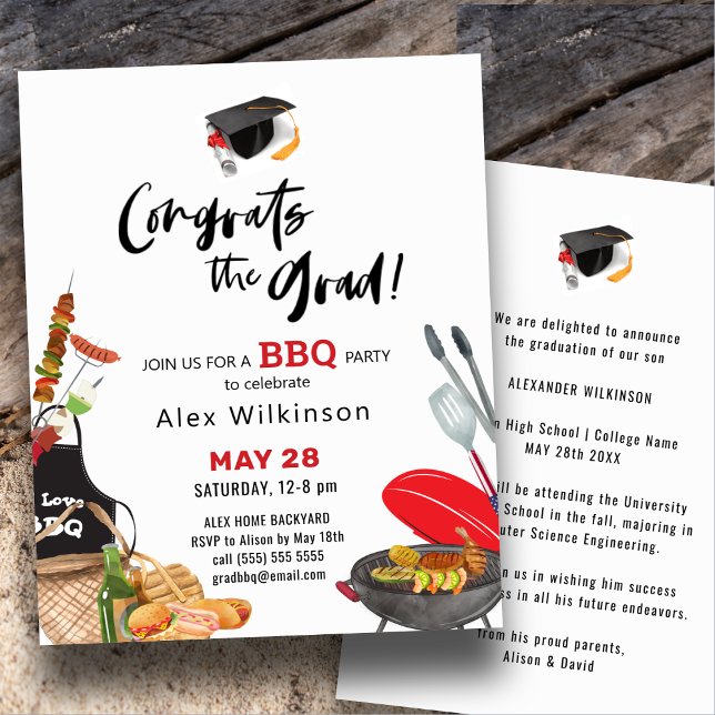 BUDGET Fun Script Graduation BBQ Party Invitation Flyer (Creator Uploaded)