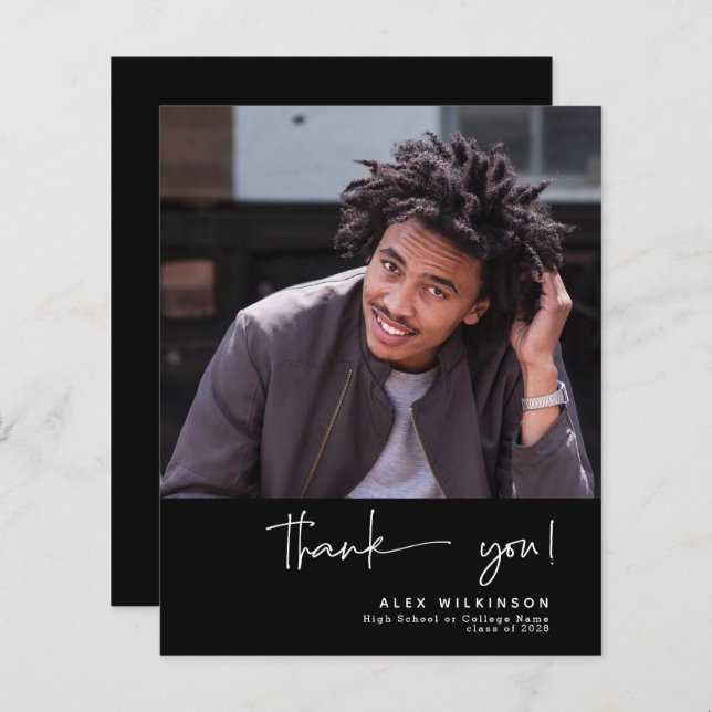 BUDGET Fun Script Minimalist Photo Thank You Card (Front/Back)