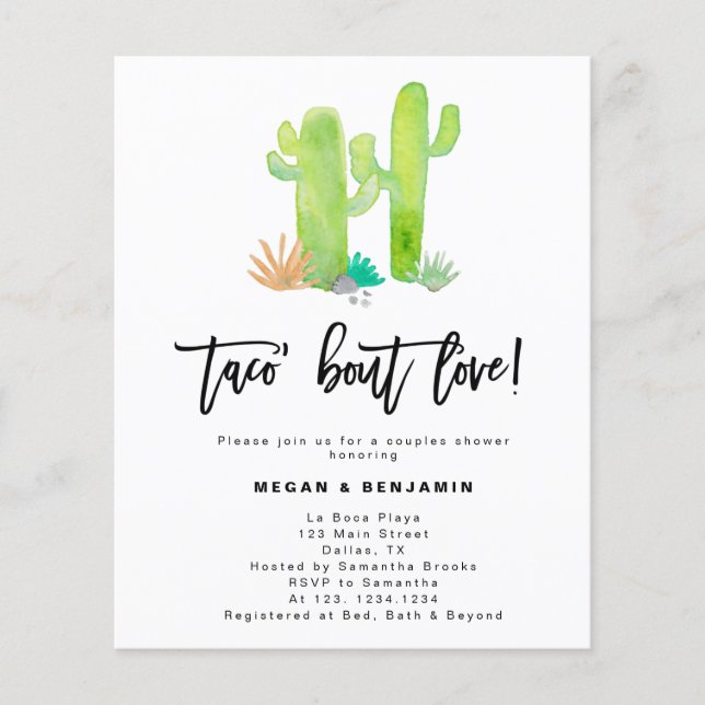 Budget Fun Succulent Couples Shower Invitation (Front)