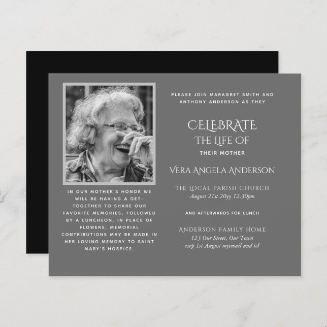 BUDGET Funeral Memorial INVITE Celebration of Life (Front/Back)