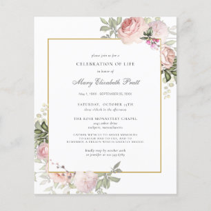 Budget Funeral Pink Floral Invitation Flyer