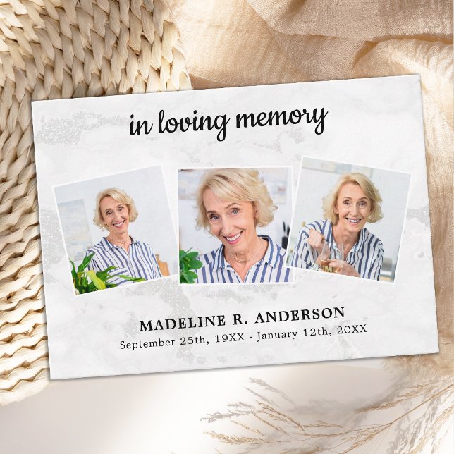 Budget Funeral Thank You 3 Photo Sympathy Card (Creator Uploaded)