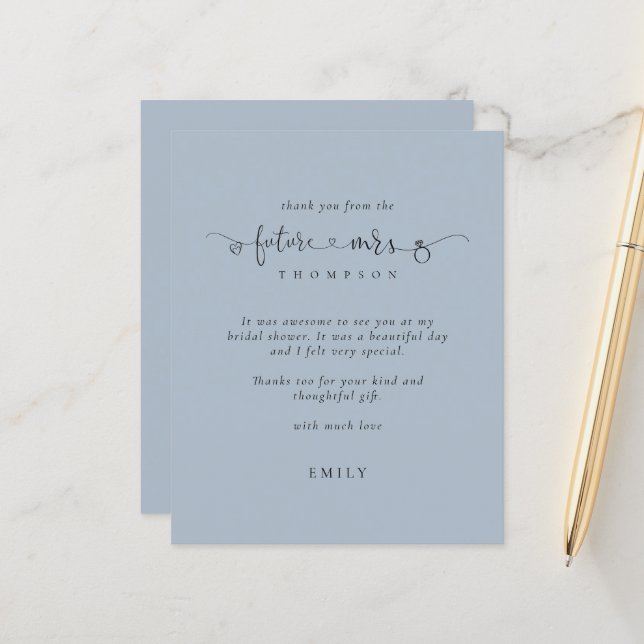Budget Future Mrs  Bridal Shower Dusty Blue Thanks (Front/Back In Situ)