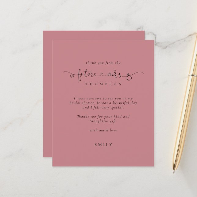 Budget Future Mrs  Bridal Shower Dusty Rose Thanks (Front/Back In Situ)
