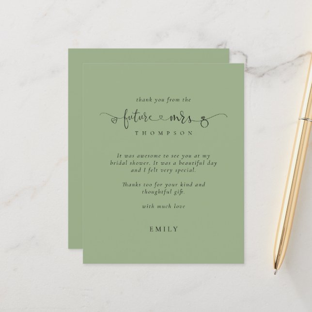 Budget Future Mrs  Bridal Shower Sage Green Thanks (Front/Back In Situ)