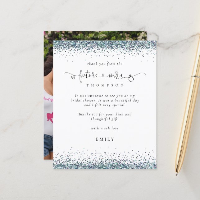 Budget Future Mrs Photo Blue Glitter Thank You (Front/Back In Situ)