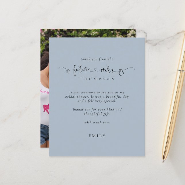Budget Future Mrs Photo Bridal Shower Blue Thanks (Front/Back In Situ)