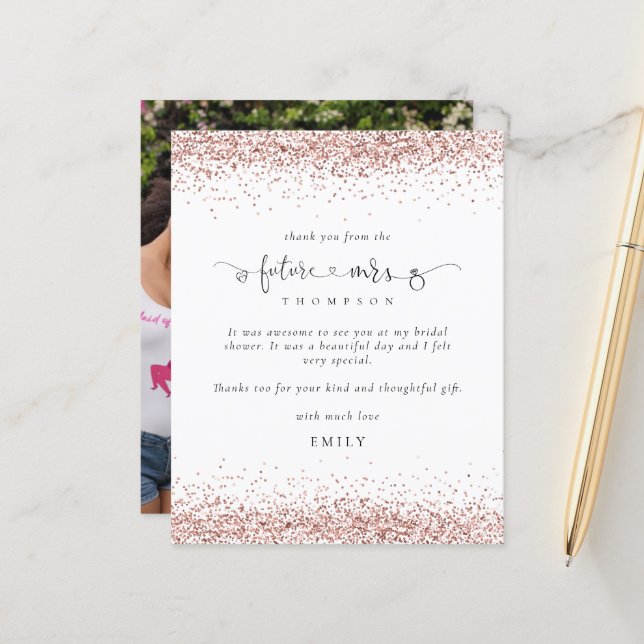 Budget Future Mrs Photo Rose Gold Glitter Thanks (Front/Back In Situ)