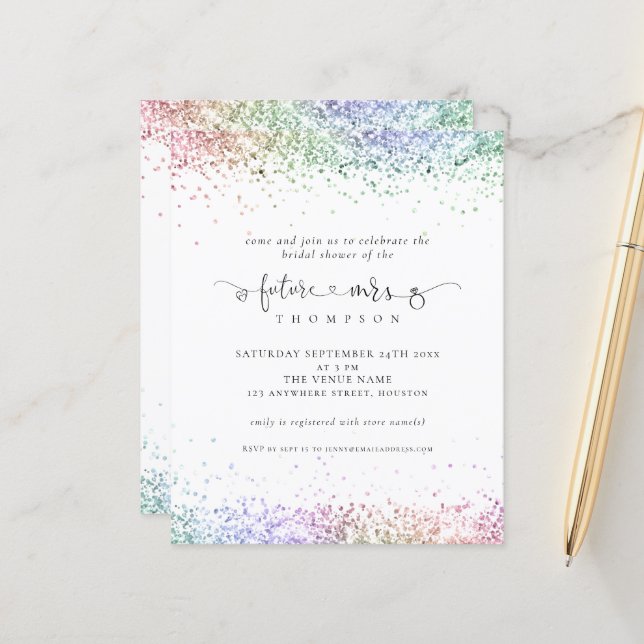 Budget Future Mrs Rainbow Glitter Bridal Shower (Front/Back In Situ)