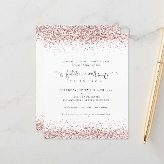 Budget Future Mrs Rose Gold Glitter Bridal Shower (Front/Back In Situ)
