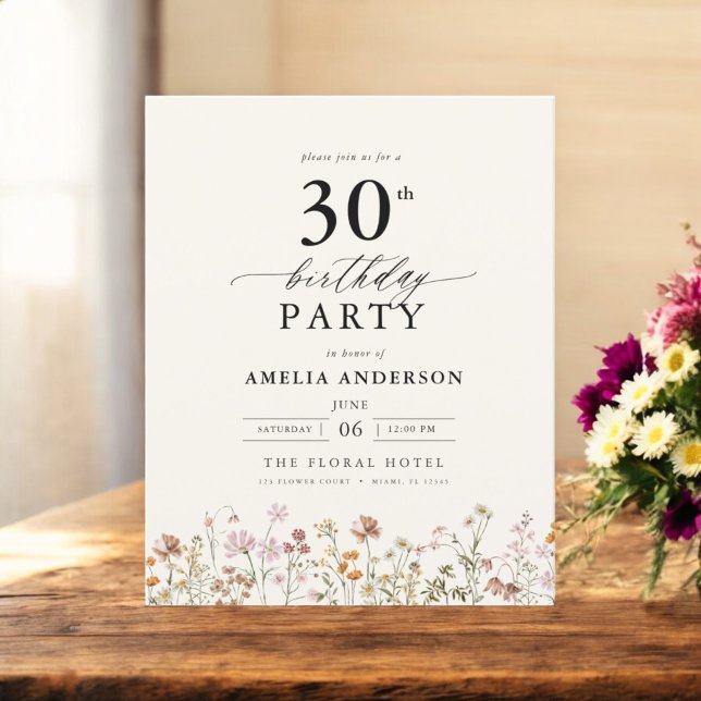 Budget Garden Floral 30th Birthday Invitation Flyer (Creator Uploaded)