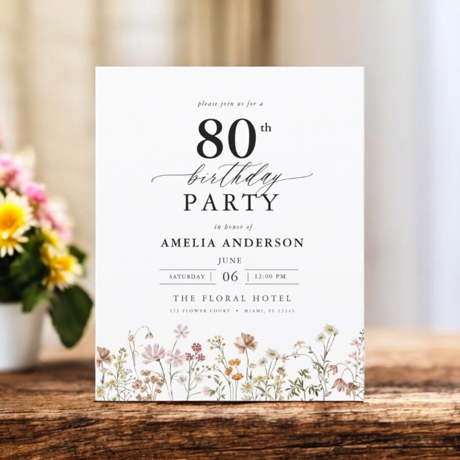 Budget Garden Floral 80th Birthday Invitation Flyer (Creator Uploaded)