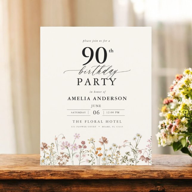 Budget Garden Floral 90th Birthday Invitation Flyer (Creator Uploaded)