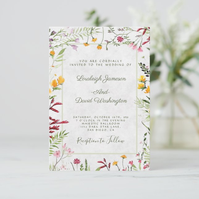 Budget Garden floral wedding invitation (Standing Front)