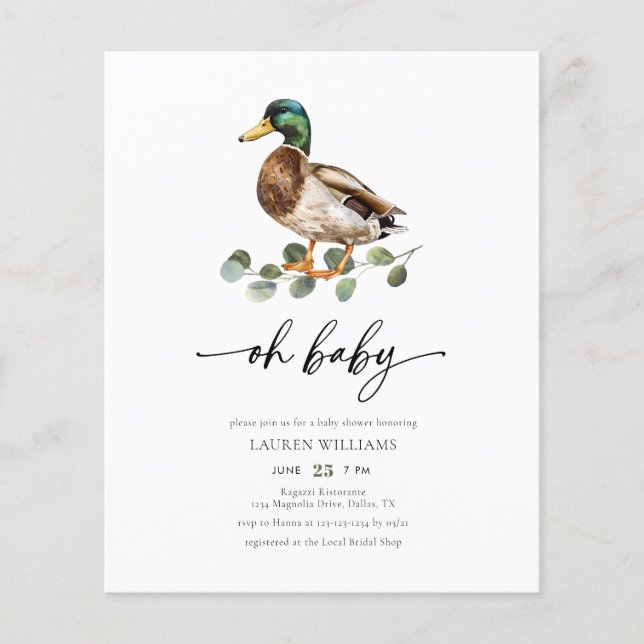  Budget Gender Neutral Mallard Duck Baby Shower Flyer (Front)