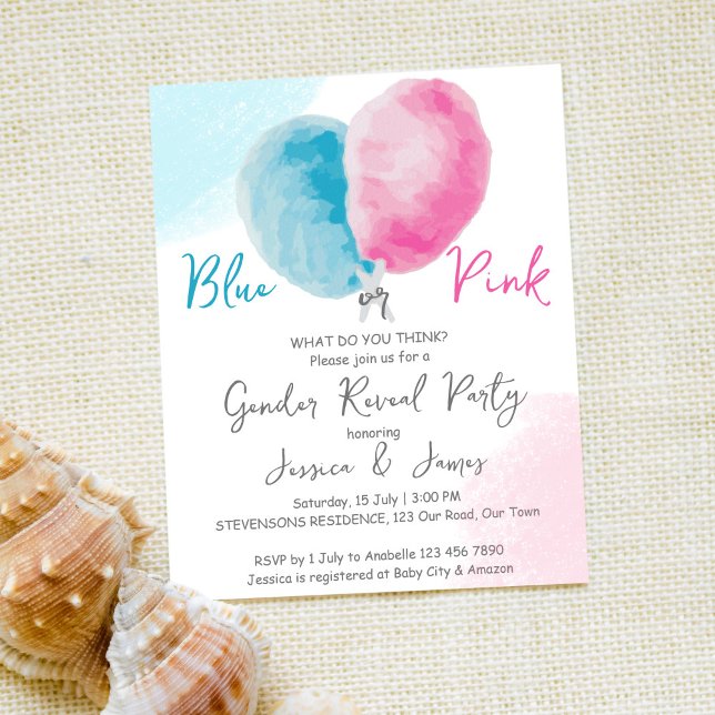 Budget gender reveal party invite blue or pink (Creator Uploaded)