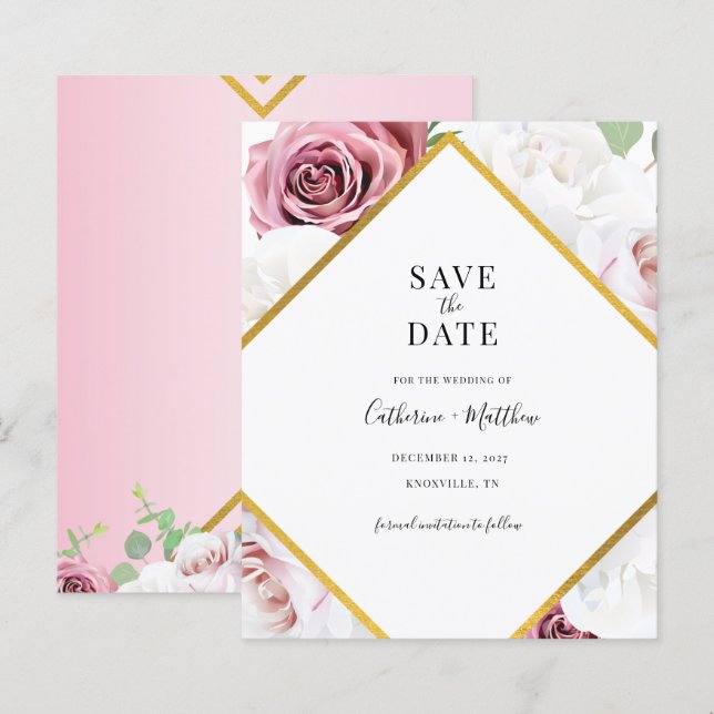 Budget Geometric Floral Blush Pink Save The Date (Front/Back)