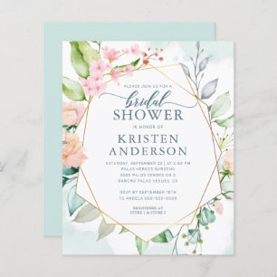 Budget Geometric Floral Bridal Shower Invitation