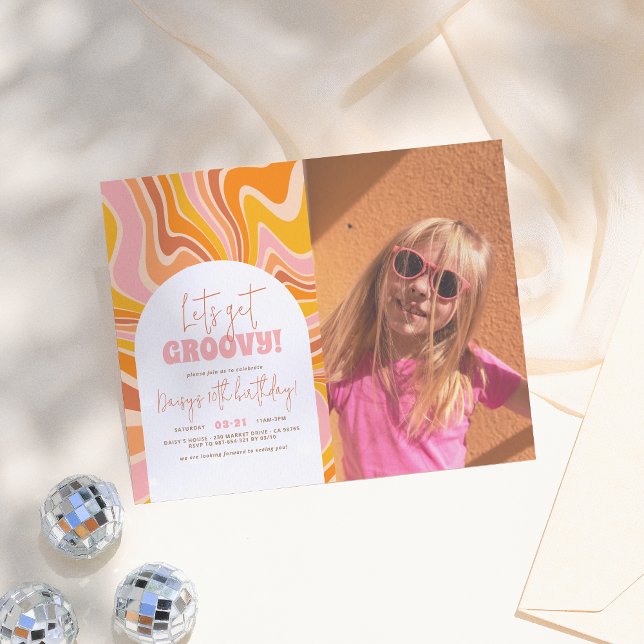 Budget Get Groovy Pink Orange Photo Birthday Party (Creator Uploaded)
