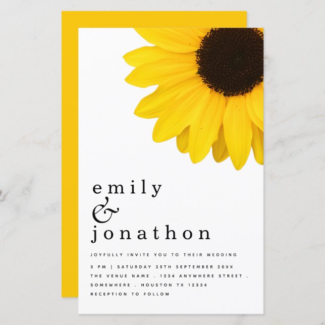 Budget Giant Sunflower Typography Wedding Invite (Front/Back)