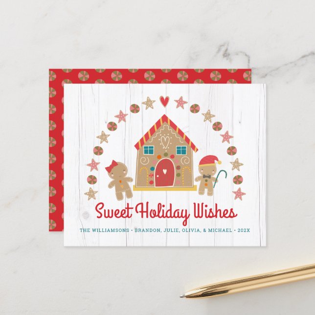 Budget Gingerbread Sweet Holiday Wish Rustic Card (Front/Back In Situ)