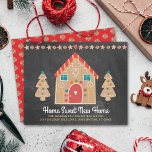 Budget Gingerbread We’ve Moved Chalkboard Card<br><div class="desc">“Home Sweet New Home”. Here’s a wonderful way to let all your family and friends know that you’re in your new home with this adorable, whimsical, chic, simple, modern, custom name budget moving announcement card. A cute gingerbread house, cookie trees and playful script typography overlay a dark charcoal grey chalkboard...</div>