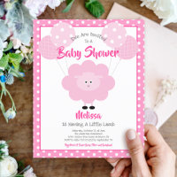 Budget Girl Baby Shower Cute Pink Lamb Invitation
