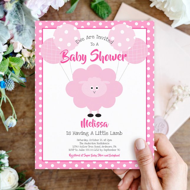 Budget Girl Baby Shower Cute Pink Lamb Invitation  (Creator Uploaded)