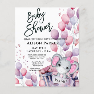 BUDGET Girl Elephant Cute Baby Shower Invitation