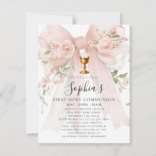 BUDGET Girl First Holy Communion Pink Bow Invitation